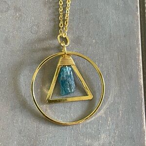 Gold-Tone Necklace with Blue Stone Pendant